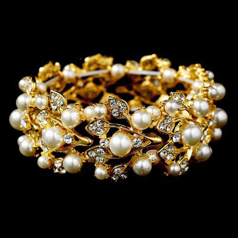 Wholesale Alloy Pearls & Leaves Bracelet