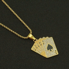 Hip Hop Men's Personalised Diamond Studded Playing Card Pendant Necklace Supplier