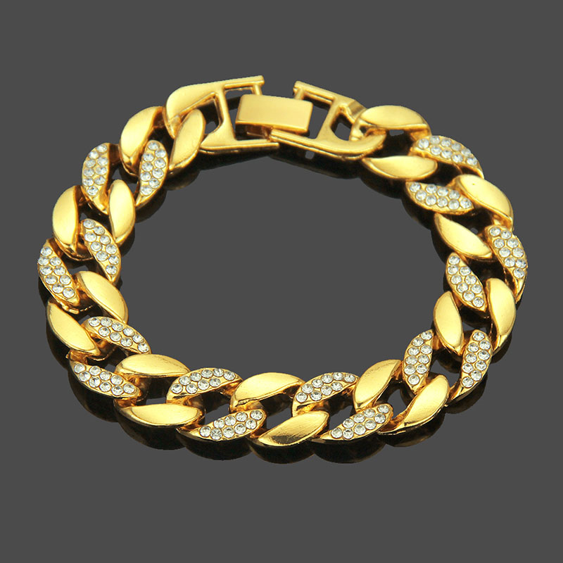 Wholesale Hip Hop 18ct Gold Bracelet With Diamond Cuban Chain