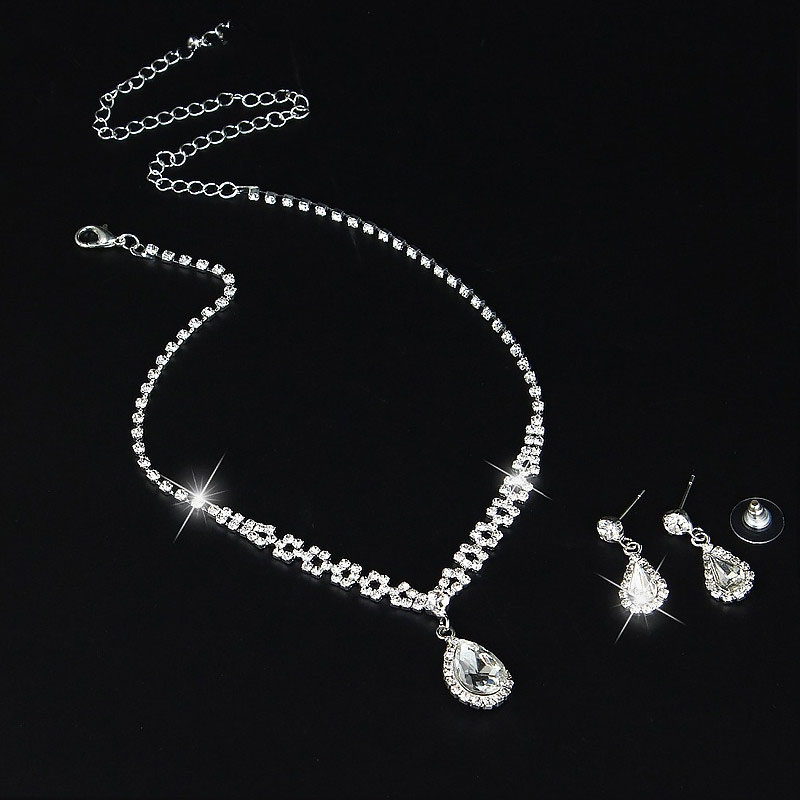Wholesale Fashion Ol Claw Chain Rhinestone Zircon Angel Tear Drop Necklace Earrings Bridal Jewelry