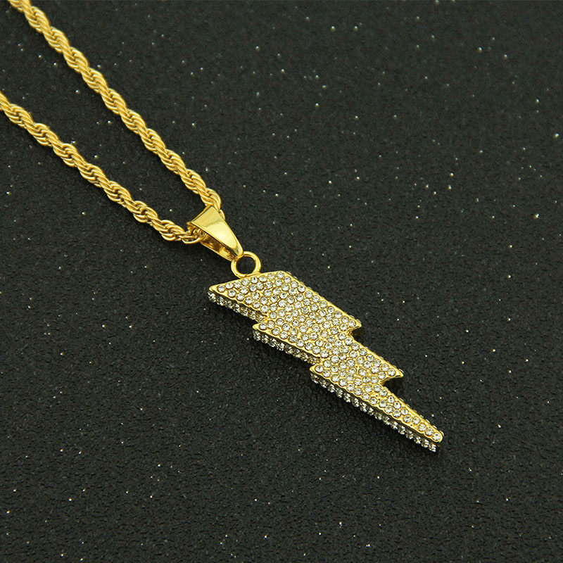 Hip Hop With Diamond Lightning Bolt Men's Pendant Necklace Supplier