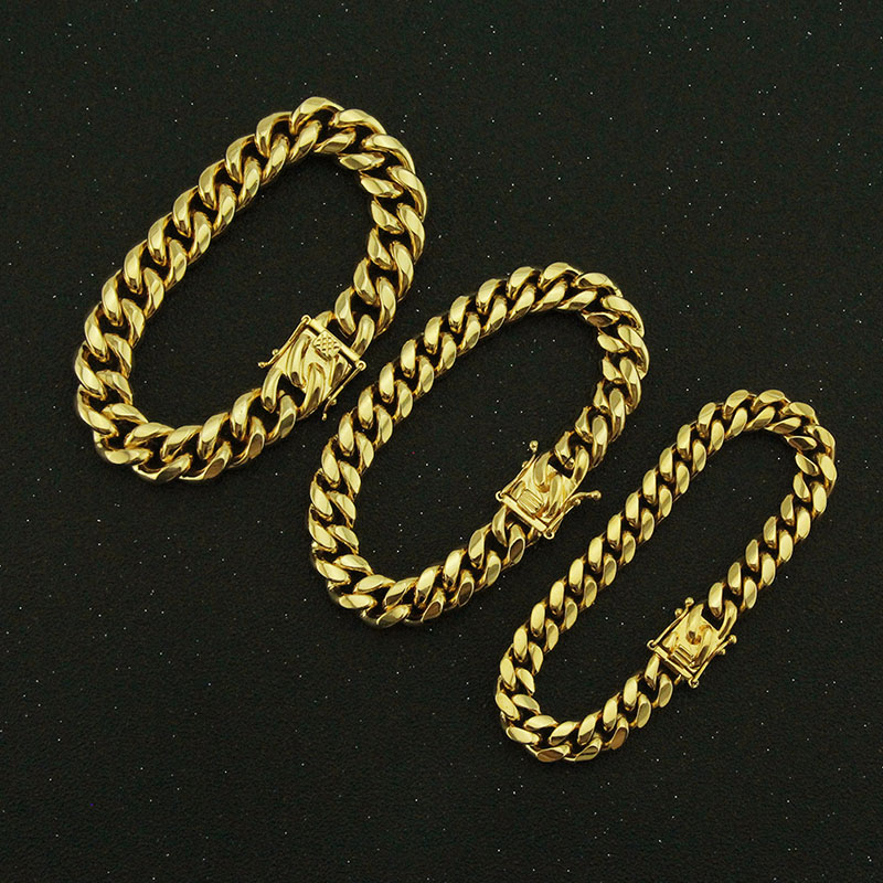 Glossy Stainless Steel Cuban Bracelet Simple Gold Bracelet Supplier