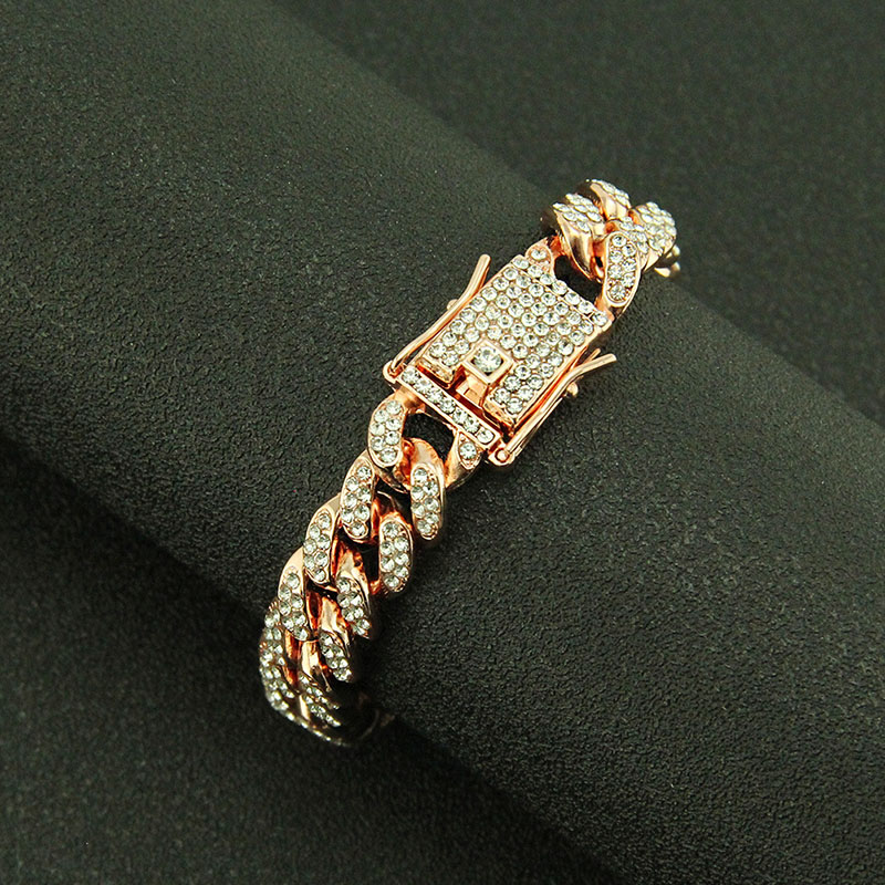 Wholesale Hip Hop Full Rhinestone Cuba Bracelet Fashion With Diamonds 12mm Wide