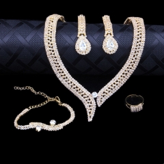 Wholesale Shiny Loose Diamond Zircon Necklace Earrings Set Bridal Set Of Four Chains