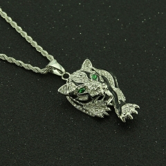 Hip Hop With Diamonds Green Eyes Tiger Head Pendant Necklace For Men Supplier