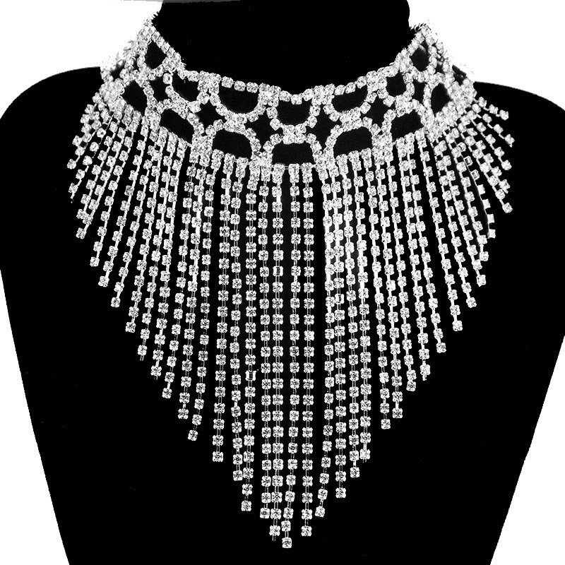 Wholesale Popular Necklaces Rhinestone Tassel Exaggerated Necklace