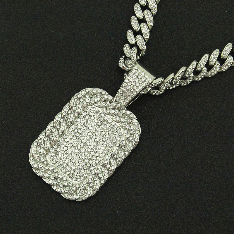 Hip Hop Exaggerated Full Diamond Military Pendant Cuban Chain Necklace Supplier