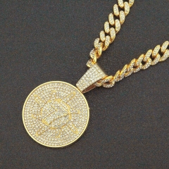 Hip Hop Three Dimensional Diamond Encrusted Number 7 Round Pendant Necklace Supplier