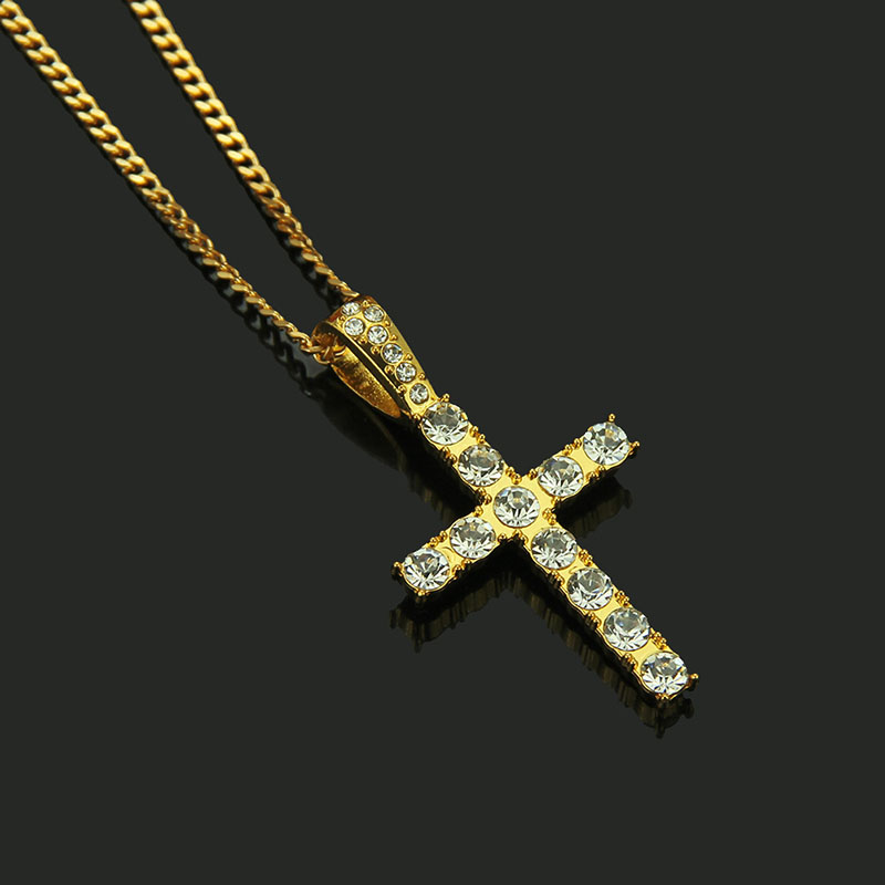 Wholesale Men's Hip Hop Cross Pendant Necklace With Diamonds