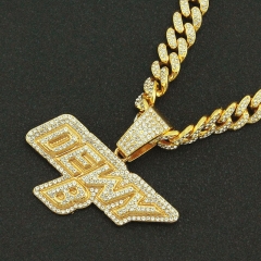 Hip Hop Full Of Diamonds Three Dimensional Letter Pendant Cuban Chain Necklace Supplier