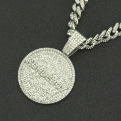 Cool Full Diamond Letter Disc Pendant Cuban Chain Necklace Supplier