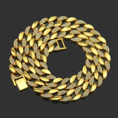 Wholesale Hip Hop 18ct Gold Men's Diamond Studded Necklace 30 Inch Cuban Chain