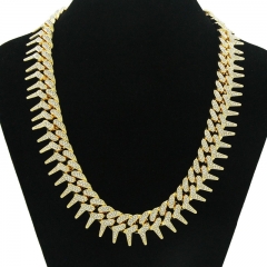 Hip Hop Exaggerated Full Diamond Geometric Necklace With Spiked Cuban Chain Supplier