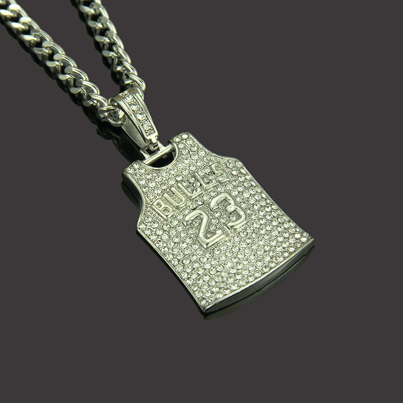 Wholesale 23 Jersey With Diamond Pendant Necklace For Men