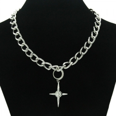 Short Glossy Cuban Chain Quadrant Cross Star Pendant Necklace Supplier