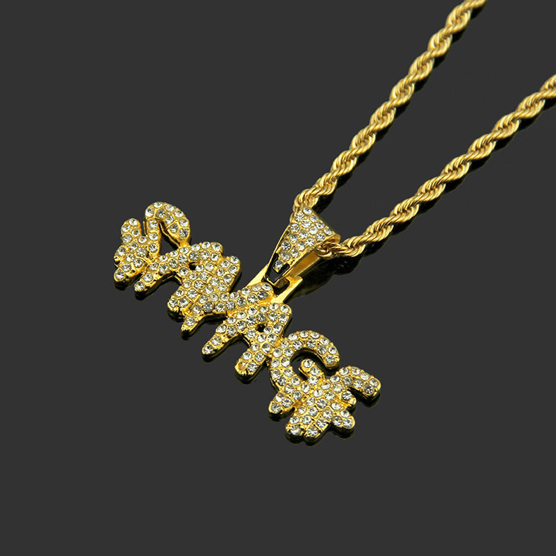 Wholesale Hip Hop Savage Diamond Encrusted Letter Pendant Necklace For Men