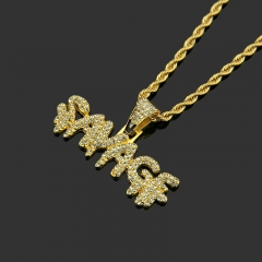 Wholesale Hip Hop Savage Diamond Encrusted Letter Pendant Necklace For Men