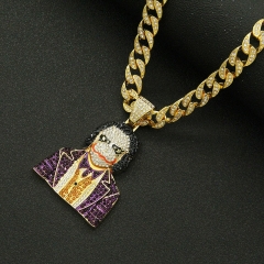 Hip Hop Three Dimensional Diamond Encrusted Clown Pendant Necklace Cuban Chain Supplier