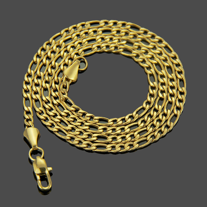 Wholesale Men's Hip Hop Stainless Steel Three Short And One Long Thin Section Gold Chain Necklace