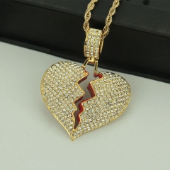 Wholesale Hip Hop Men's Broken Heart Alloy Pendant Necklace