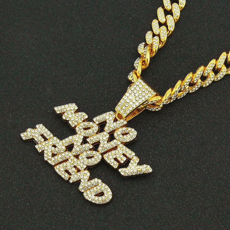 Hip Hop Full Diamond Letter Pendant Necklace Cuban Chain Clasp Chain Supplier