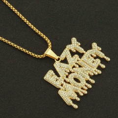 Full Diamond Pieced Letter Drop Pendant Alloy Metal Necklace Supplier