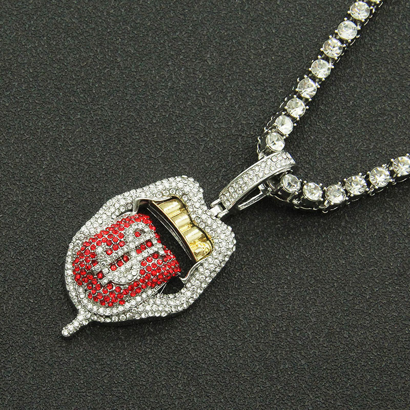 Hip Hop Full Diamond Dimensional Dollar Tongue Pendant Cuban Chain Necklace Supplier