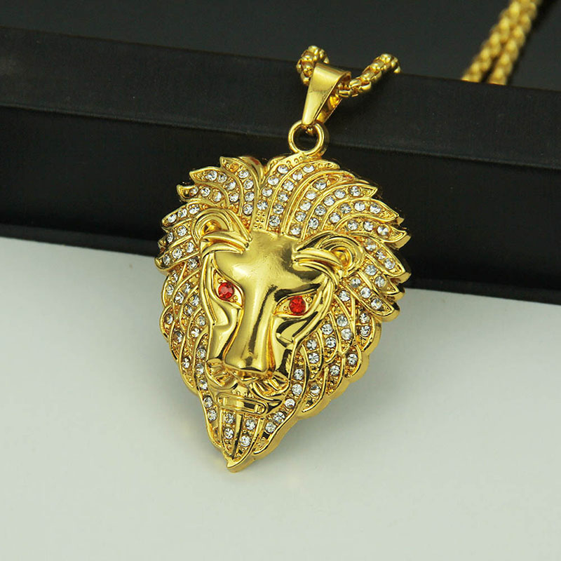 Wholesale Hip Hop Lion Head Pendant Necklace With Diamonds