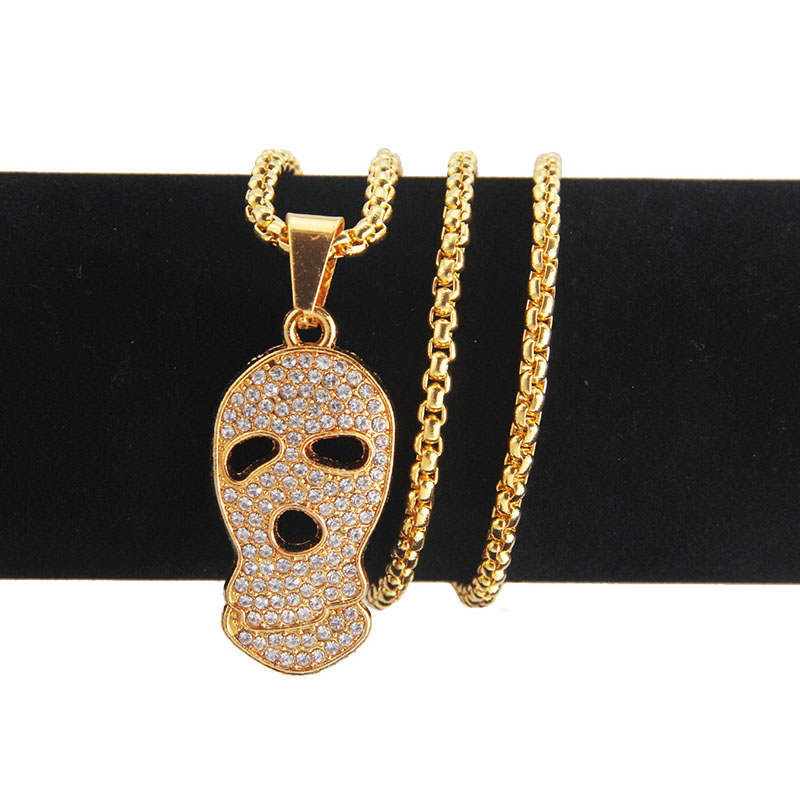 Wholesale Diamond Studded Hip Hop Gold Plated Skull Pendant Necklace