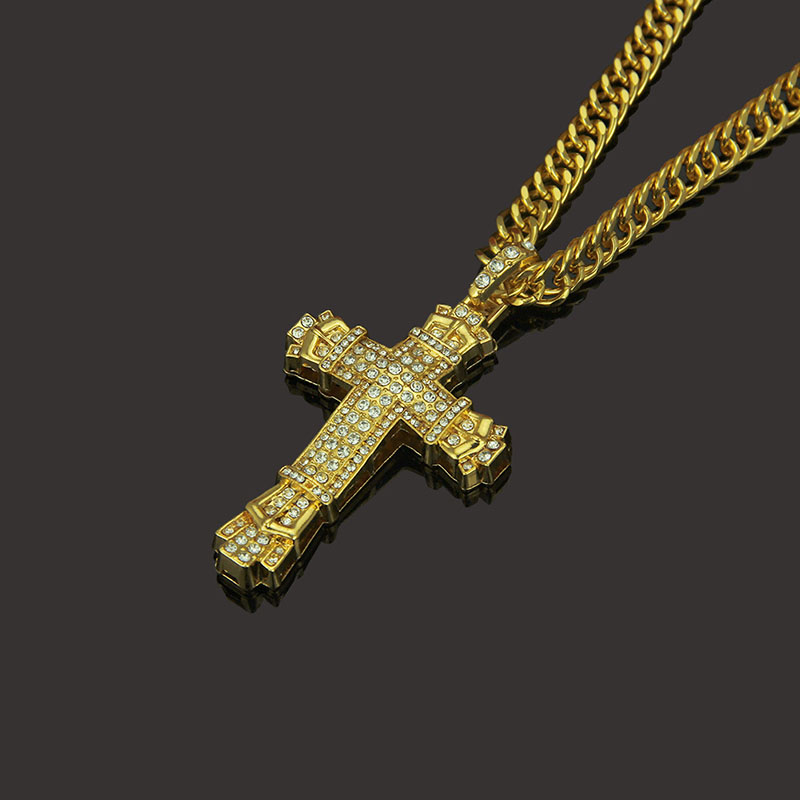 Wholesale Hip Hop With Full Diamond Cross Pendant Necklace