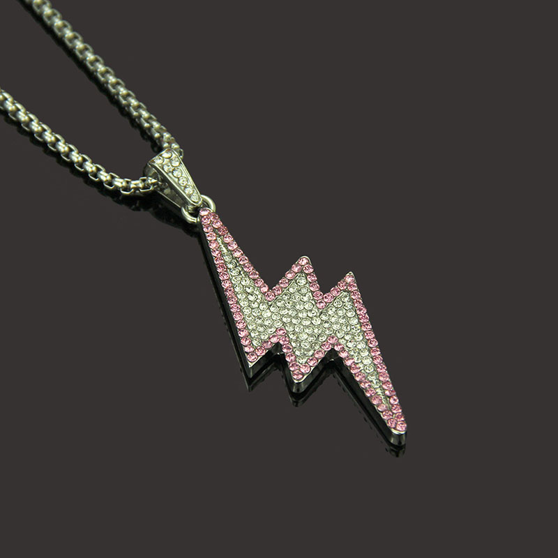 Wholesale Hip Hop Lightning Bolt Necklace Fashionable Full Diamond Pendant