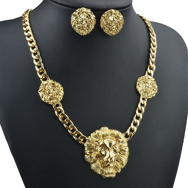 Wholesale Alloy Shiny Gold Lion's Head Necklace
