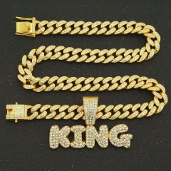Hip Hop Full Diamond Letter Pendant Necklace Men's Cuban Chain Supplier