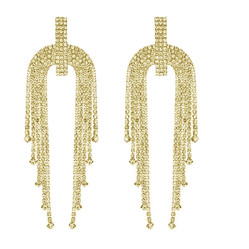 Wholesale Jewelry Glittering Tassel Crystal Earrings With Trendy Arch Full Of Diamonds Earrings