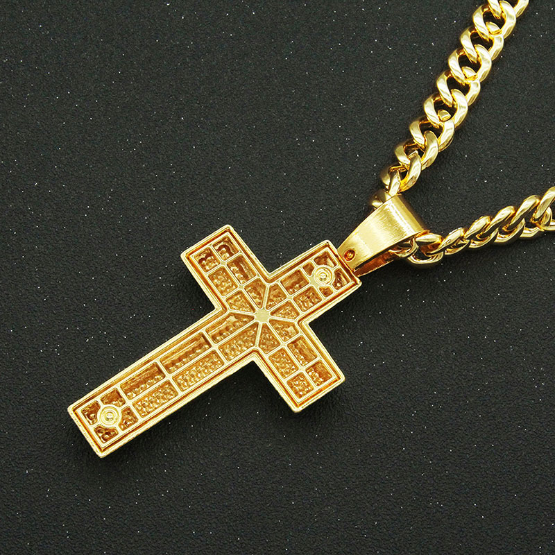 Hip Hop Men's Full Diamond Cross Pendant Cuban Chain Necklace Supplier