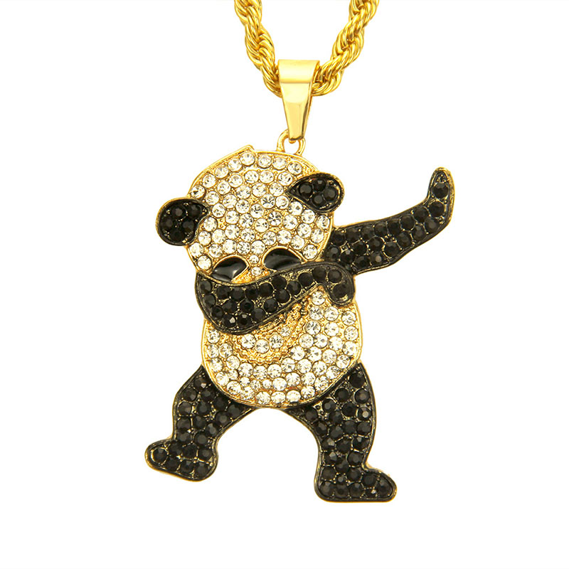 Wholesale Hip Hop With Diamond Panda Pendant Necklace
