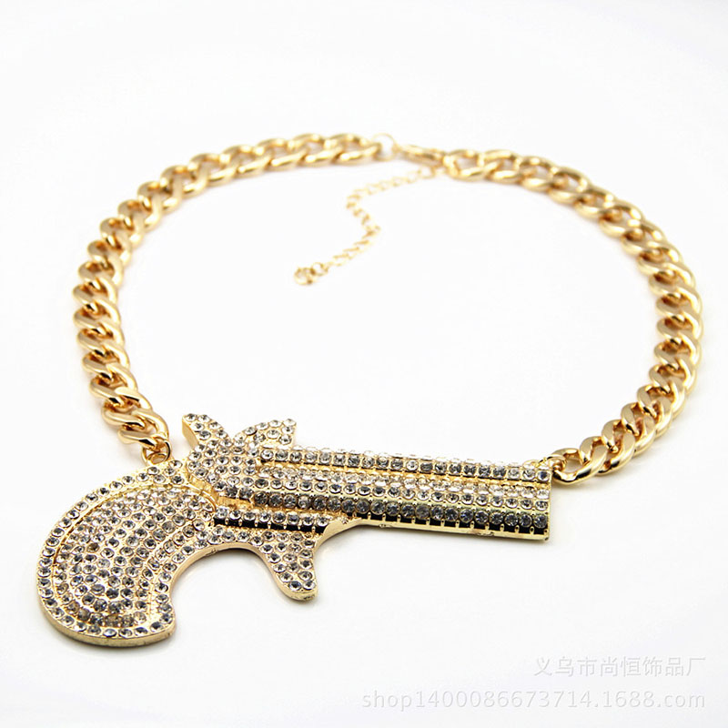 Wholesale Creative Pistol Necklace With Diamond Studded Collarbone Chain
