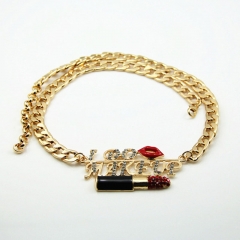 Wholesale Red Lips With Letters And Diamonds Short Vintage Clavicle Chain Necklace