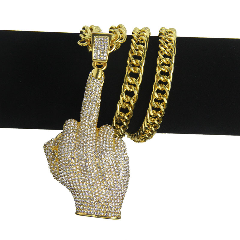 Wholesale Large Hip Hop Finger With Diamonds Alloy Necklace
