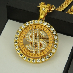 Wholesale Hip Hop Personalized Tide Necklace With Diamond Dollar Turning Pendant