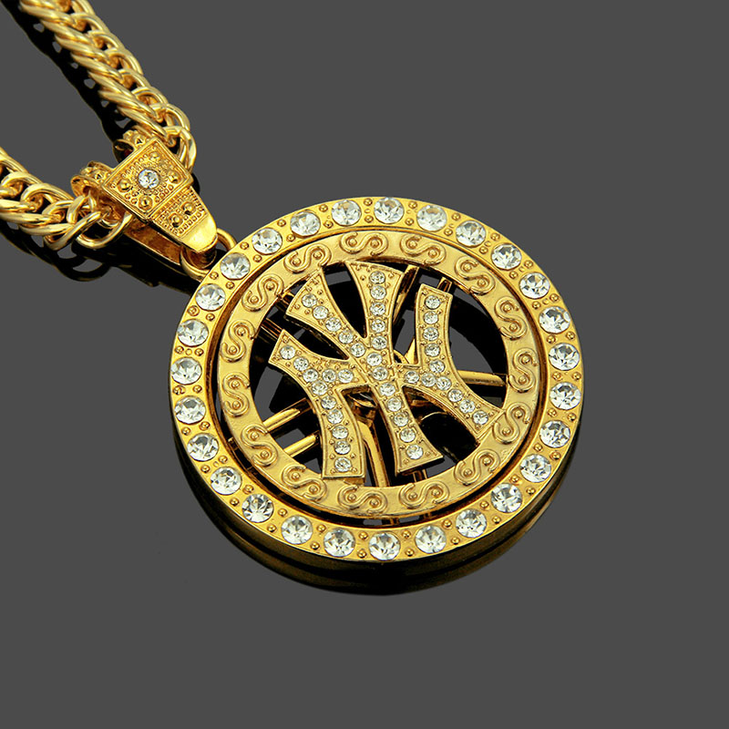 Wholesale Round Symbol Gold And Diamond Necklace Long