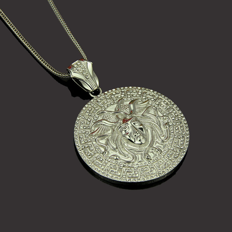 Wholesale Long Diamond Encrusted Portrait Necklace Men's Alloy Pendant