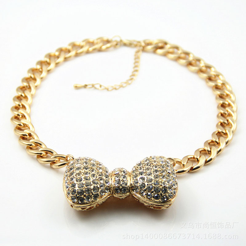 Wholesale Diamond Studded Collarbone Chain Creative Bow Necklace