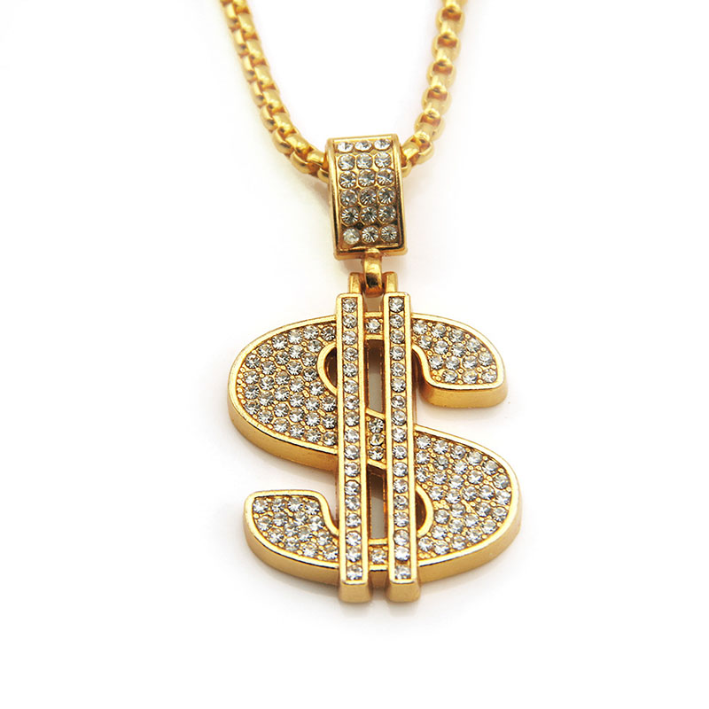 Wholesale Street Dollar Hip Hop Necklace Gold Plated Full Diamond Pendant