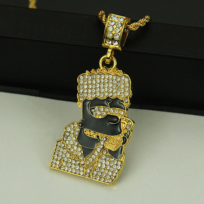 Wholesale Hip Hop Diamond Studded Cartoon Character Necklace With Painted Oil Pendant