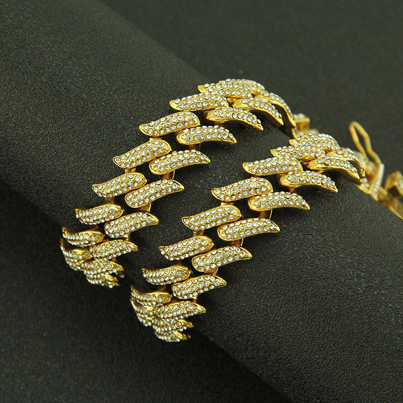 Three Rows Of Diamonds Diamond Thorn Cuban Chain Necklace With Dragon's Whiskers Clasp 20mm Supplier