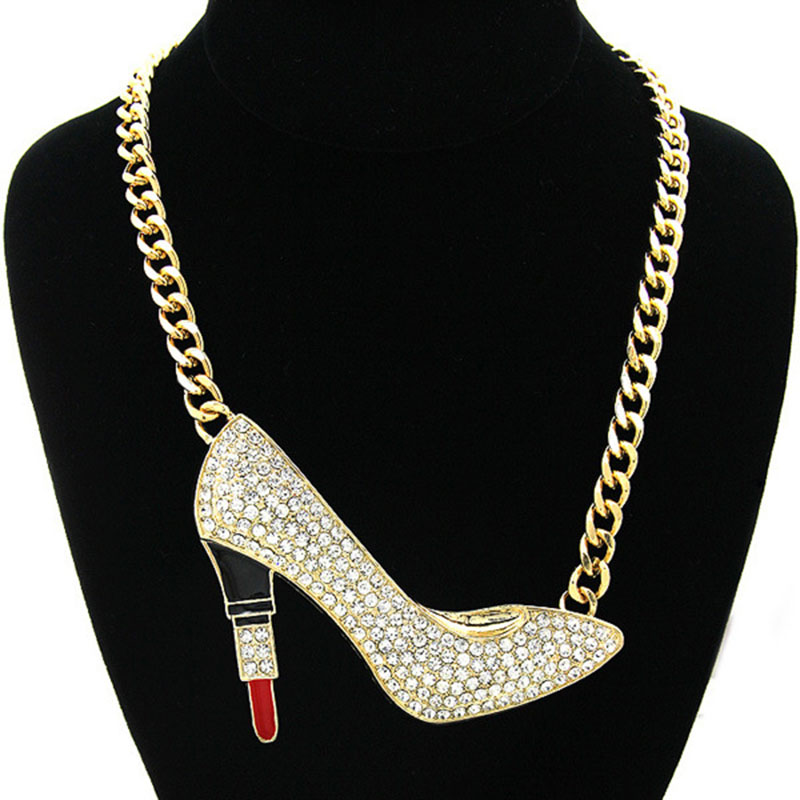 Wholesale Metal Oversized High Heel Necklace Clavicle Chain With Diamonds