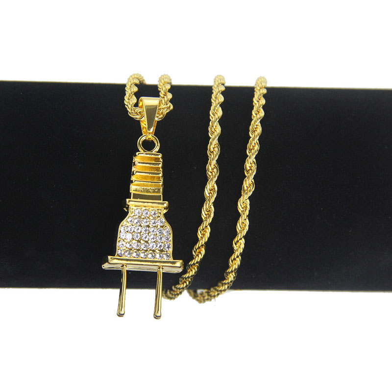 Wholesale Hip Hop Necklace With Diamond Encrusted Alloy Pendant
