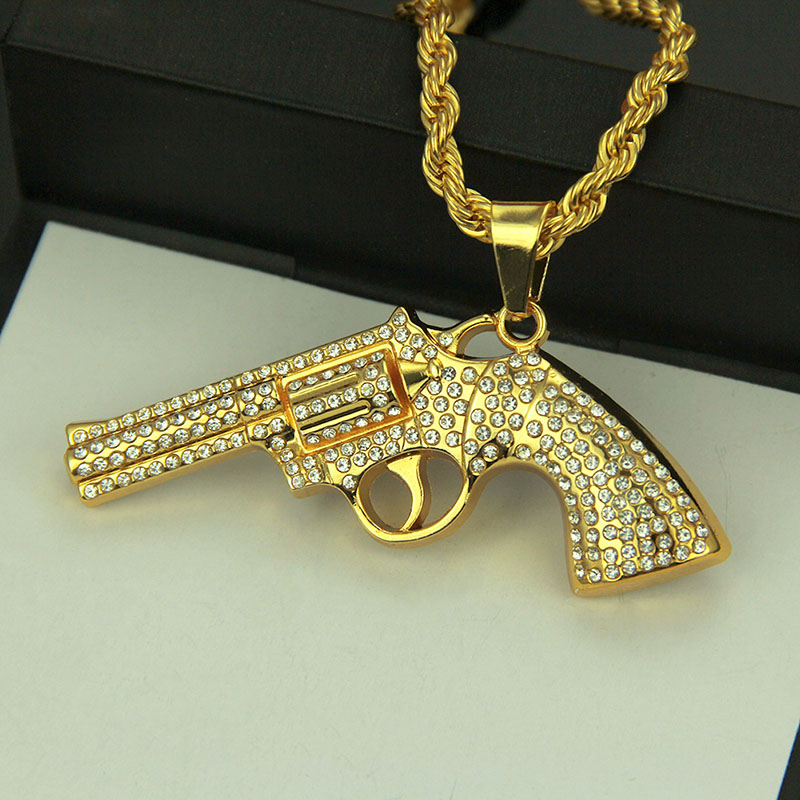 Wholesale Hip Hop Fashion Pistol Pendant Necklace With Diamonds