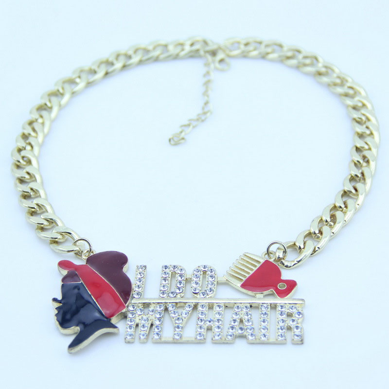 Wholesale Necklace Beauty Head With Letters And Diamonds Short Vintage Collarbone Chain